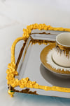 Lüks Gold Gül Detaylı Kare Sunum Tepsisi 21x21 cm - Yaren Style