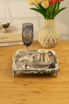 Lüks Gümüş Gül Detaylı Kare Sunum Tepsisi 21x21 cm – Ayaklı - Yaren Style