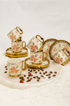Vintage Blossom 6 Kişilik Seramik Kahve Fincan Takımı | Yaren Style - Yaren Style