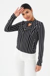 HN070Kadın Siyah-Beyaz Cep Detaylı Fermuarlı Blazer Ceket Hn070