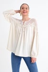 HN1746Tül Detaylı Dantelli Bluz