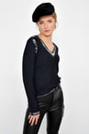 HN2325Varak Baskılı V Yaka Uzun Kollu Tshirt