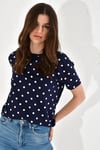 HN2422Bisiklet Yakalı Puantiye Desenli Örme T-Shirt