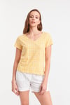 HN2584Sarı V yaka Çiçekli T-shirt