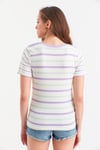 HN2587Lila-Yeşil Çizgili T-shirt