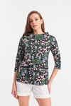 HN2643Bardot Yaka Çiçek Desenli Örme Bluz