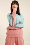 HN2840Mint Renk Bloklu Bisiklet Yakalı Şerit Detaylı Örme Sweatshirt