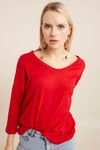 HN2876Geniş Yakalı Basic T-Shirt