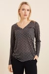 HN2880Desenli V-Yakalı Basic T-Shirt