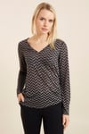 HN2880Desenli V-Yakalı Basic T-Shirt
