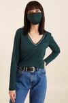 HN2897Yakası Boncuk İşlemeli V Yakalı T-Shirt