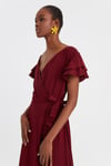 HN2973Volanlı Kruvaze Dokuma Elbise