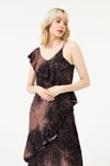 HN3003Kadın Tek Kolu Volanlı Dokuma Elbise