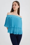 HN3030Piliseli Astarlı Dokuma Bluz