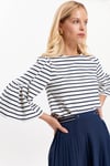 HN3065Çizgili Kolları Büzgülü T-Shirt