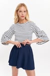 HN3065Çizgili Kolları Büzgülü T-Shirt