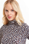HN3070Leopar Desenli Balıkçı Yaka Örme Bluz