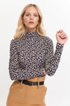 HN3070Leopar Desenli Balıkçı Yaka Örme Bluz