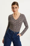 HN3350V Yakalı Leopar Baskılı Tshirt