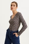 HN3350V Yakalı Leopar Baskılı Tshirt