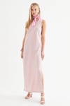 HN3431Bisiklet Yakalı Yanı Yırtmaçlı Çizgili Örme Elbise