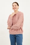 HN3883Kadın Kapüşonlu Oversize Ajurlu Örme Kumaş Düz Renk İçi Astarlı Uzun Kollu Sweatshirt