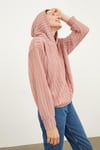 HN3883Kadın Kapüşonlu Oversize Ajurlu Örme Kumaş Düz Renk İçi Astarlı Uzun Kollu Sweatshirt