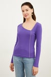 HN3885Kadın V Yaka Çapraz Taşlı Uzun Kollu Örme Bluz
