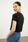 HN3898Kadın Bisiklet Yaka Kısa Kol Önleri Taş El İşlemeli Spor Şık kısa Boy Örme Pamuk Crop T-shirt