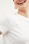HN3898Kadın Bisiklet Yaka Kısa Kol Önleri Taş El İşlemeli Spor Şık kısa Boy Örme Pamuk Crop T-shirt