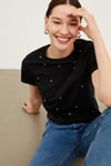 HN3898Kadın Bisiklet Yaka Kısa Kol Önleri Taş El İşlemeli Spor Şık kısa Boy Örme Pamuk Crop T-shirt