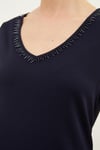 HN3934Kadın Yakası Boru Boncuklu V Yaka Kısa Kol T-shirt