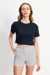 HN3998Lacivert Basic Üst Crop T-shirt