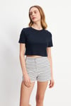 HN3998Lacivert Basic Üst Crop T-shirt