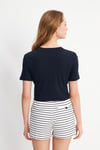 HN3998Lacivert Basic Üst Crop T-shirt