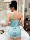 Şortlu Takımlar-Kadın Çiçek Desenli Pembe Şortlu Pijama Takımı