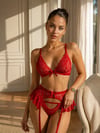 Fantazi Jartiyer-Kadın Dantelli Fırfırlı Kurdele Detaylı Jartiyerli Bralet İç Giyim Takımı