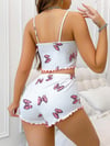 Şortlu Takımlar-Kelebek Desenli Şortlu Pijama Takımı İnce Askılı Crop Kadın Pijama Takımı
