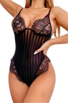 Fantazi Body-Night Light Çizgili Siyah Dantel Body