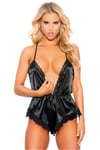 Fantazi Body-Night Light Derin Dekolteli Siyah Saten Body