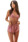 Fantazi Sütyen Külot Takım-Night Light Pembe Saten Şortlu Takım
