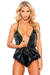 Fantazi Body-Night Light Sırt Dekolteli Siyah Saten Body