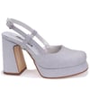 Dagoster DZA07-337560 Gümüş Simli 10 cm Kalın Topuklu Platform Kadın Ayakkabı