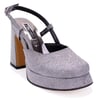 Dagoster DZA07-337560 Platin Simli 10 cm Kalın Topuklu Platform  Kadın Ayakkabı