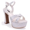 Dagoster DZA07-771900 Sedef Saten Çapraz Bant 12 cm Kalın Topuklu Platform Kadın Ayakkabı