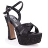 Dagoster DZA07-771900 Siyah Saten Çapraz Bant 12 cm Kalın Topuklu Platform Kadın Ayakkabı