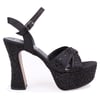 Dagoster DZA07-771900 Siyah Saten Çapraz Bant 12 cm Kalın Topuklu Platform Kadın Ayakkabı