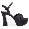 Dagoster DZA07-771900 Siyah Saten Çapraz Bant 12 cm Kalın Topuklu Platform Kadın Ayakkabı