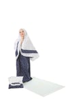 Kız Çocuk Namaz Elbisesi 4 Parçalı Seccadeli ve Çantalı Larcivert Rengi Yıldız Baskılı Kemer Desenli