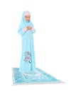 Kız Çocuk Namaz Elbisesi Çicek Basklı Kolu Manşetli Ve Seccadeli Set
